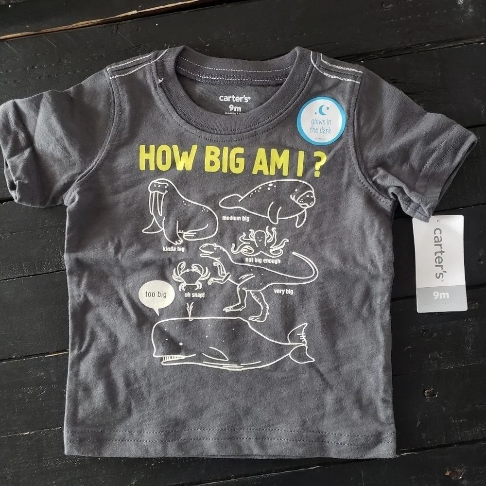 Carter's NWT Baby Boy 9 Months Charcoal Grey Short Sleeve Shirt Glow in Dark Tee